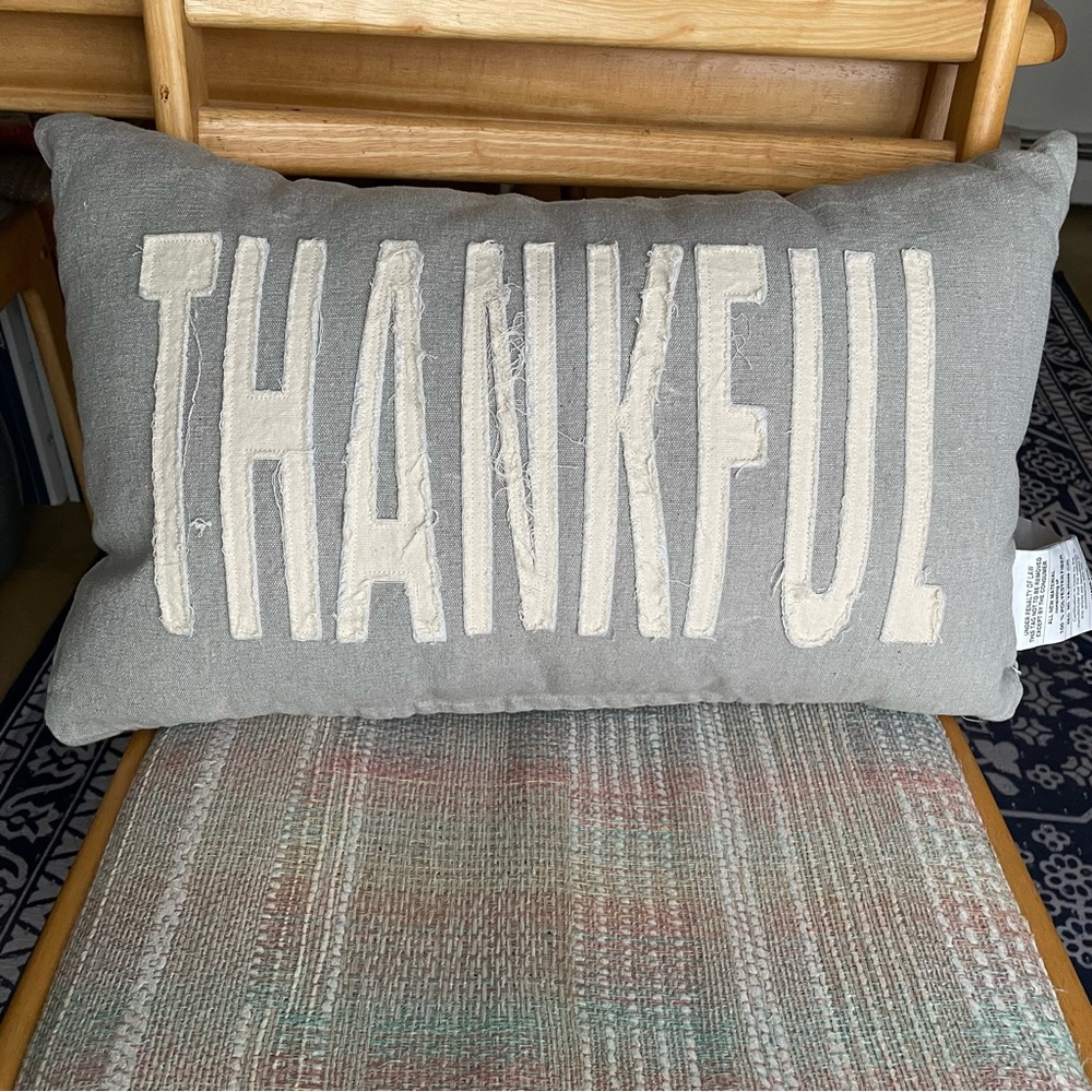 DREAM HOME Rectangular Accent Pillow THANKFUL Gray and White 14x22